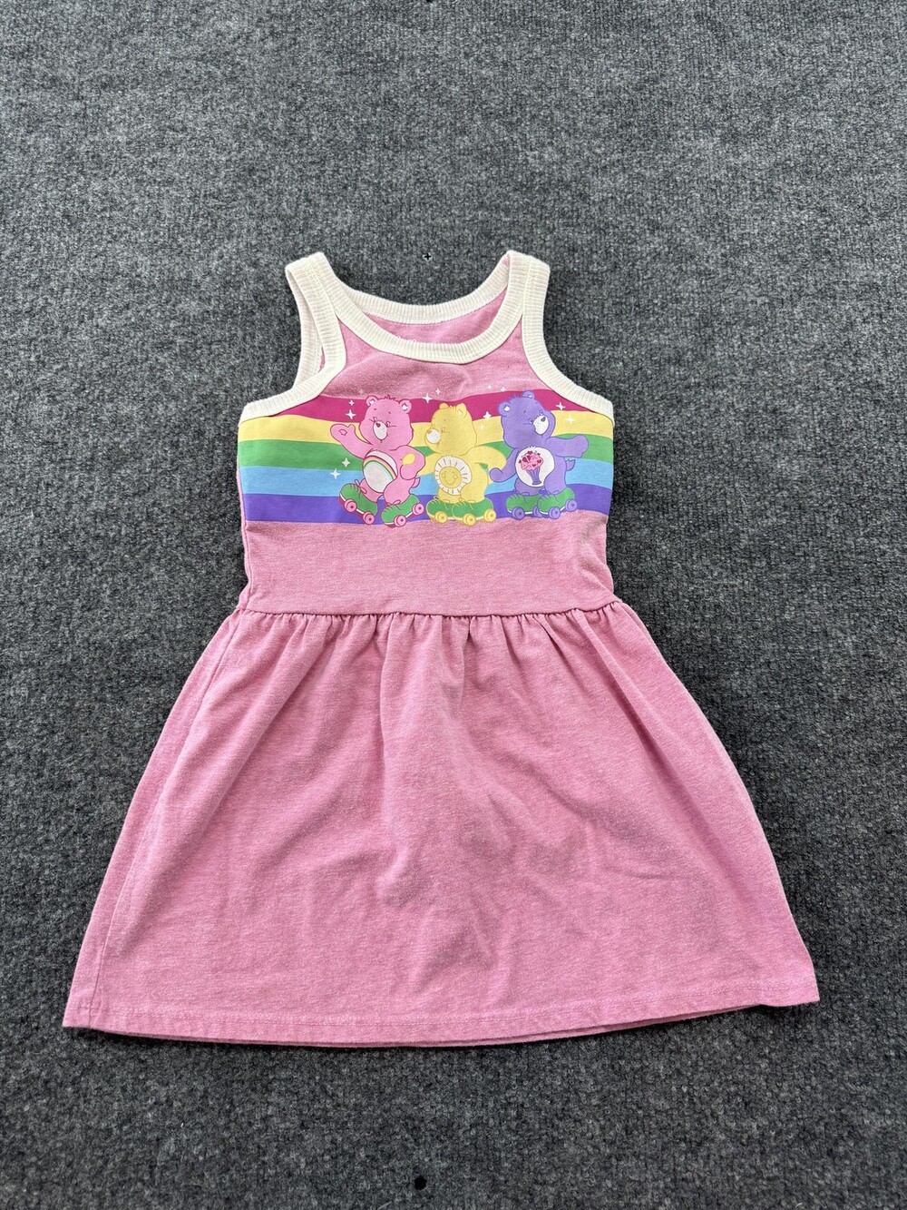 Care Bears Tank Dress Girls XS 4/5 Pink Rainbow Graphic Roller Skates Cute